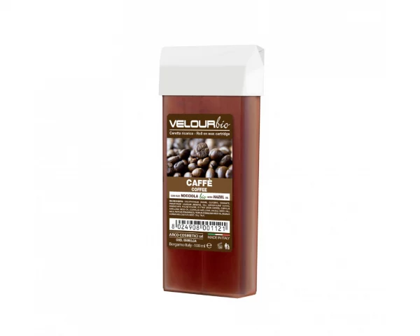 Wachspatrone Caffe, mit Bio Haselnussöl. Professionelles Wachs von italienischer Marke ArcoCere, im Roll-On für die Haarentfernung.