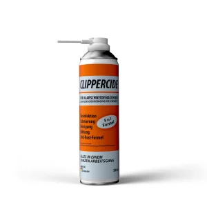 Die exklusive 5-in-1-Formel von Clippercide ermöglicht eine umfassende Pflege für Haarschneidemaschinen und -geräte aus Metall.