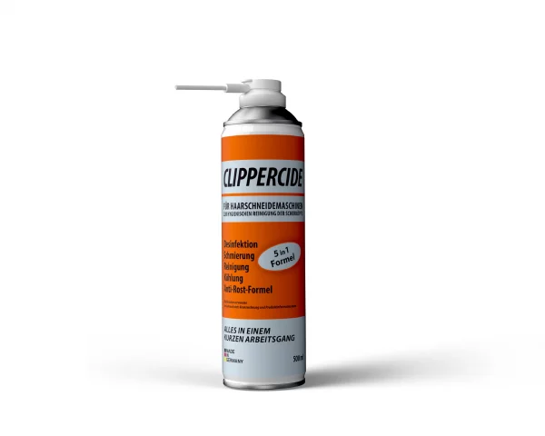 Die exklusive 5-in-1-Formel von Clippercide ermöglicht eine umfassende Pflege für Haarschneidemaschinen und -geräte aus Metall.