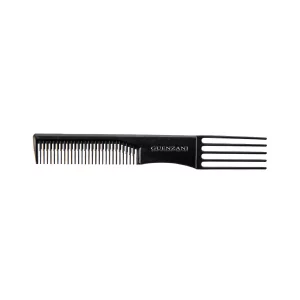 Cod. 654 E • GABELKAMM (19 cm). Linea Carbonio. Zur Realisierung dieser Kammserie wurde ein und technisch hochwertiges Material verwendet. Durch die Zugabe von Carbonfasern wird das Material leitfähig und ist somit komplett antistatisch.
