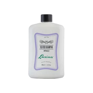 Luxina Silver Shampoo, ein Shampoo, von italienischer Marke Luxina, das entwickelt wurde, um das Haar zu entfärben und unerwünschte Gelbstiche in grauem, weißem oder blondem Haar zu neutralisieren.