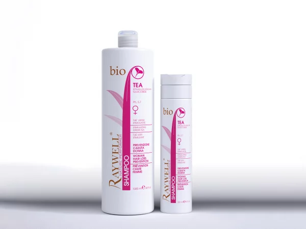 Tea Hair Loss Prevention Shampoo, von italienischer Marke Raywell, das entwickelt wurde, um Haarausfall vorzubeugen.