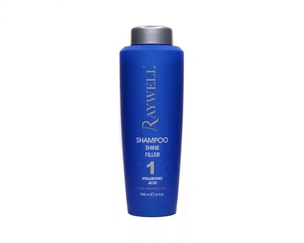 Raywell Shampoo Shine Filler 1, enthält natürlicher Hyaluronsäure mit progressiver Freisetzung und Cuticula-Molekül auf Basis pflanzlichen Keratins, die das Haar intensiv pflegen, Feuchtigkeit spenden und ihm einen strahlenden Glanz verleihen.