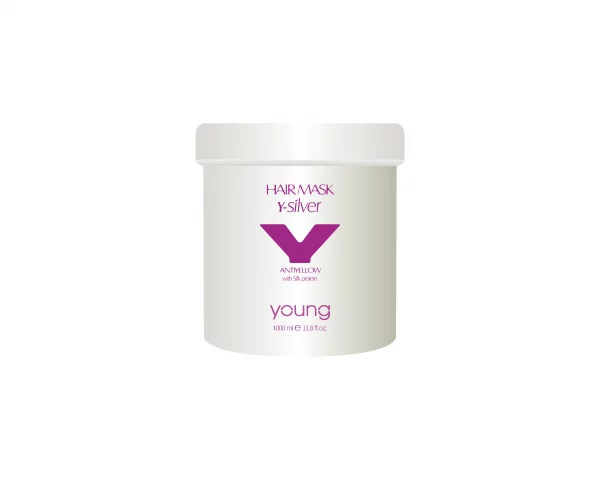 Young Y-Silver Mask, Haarmaske, der italienischen Marke Young, verleiht blondem Haar strahlende Leuchtkraft und neutralisiert unerwünschte Gelbtöne in grauem, gebleichtem oder gesträhntem Haar.