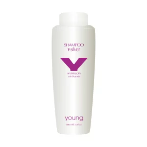Young Y-Silver Shampoo, der italienischen Marke Young, zur Neutralisierung von Gelbstich für blondes, graues, gebleichtes und gesträhntes Haar.