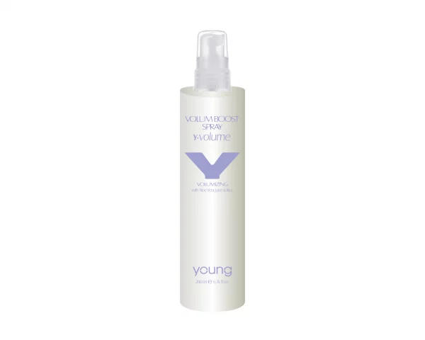 Young Y-Volume Boost Spray, ein Volumenspray, der italienischen Marke Young, angereichert mit Aloe Vera Saft und Reisextrakten. Es verleiht dem Haar Elastizität und Glanz, während es gleichzeitig das Volumen verstärkt und betont.