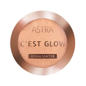 Der C'EST GLOW Highlighter von ASTRA ist in zwei verschiedenen Farbnuancen erhältlich, die auf unterschiedliche Hauttöne abgestimmt sind. Er hat eine weiche Textur und enthält lichtreflektierende Pigmente, die das Licht einfangen und einen strahlenden Effekt erzeugen.