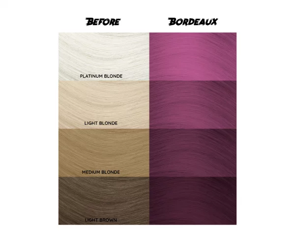 Crazy Color Bordeaux 51 ist eine spezielle Haarfarbe aus der Crazy Color Produktreihe. Dieses satte Bordeaux-rote Haarfärbemittel hat einen tiefen, dekadenten, vom Wein inspirierten Farbton mit sensationellen violetten Untertönen.