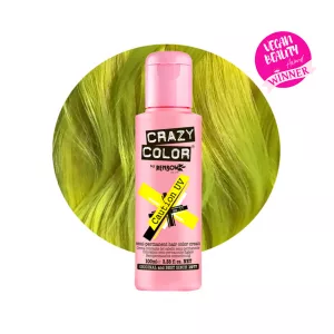 Crazy Color Caution UV 77 ist eine spezielle Haarfarbe aus der Crazy Color Produktreihe. Vorsicht UV ist nichts für schwache Nerven! Es handelt sich um einen leuchtend gelb Farbton, der unter UV-Licht oder Schwarzlicht intensiv leuchtet.