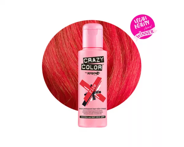 Crazy Color Fire 56 ist eine spezielle Haarfarbe aus der Crazy Color Produktreihe. Unser semi-permanentes rotes Haarfärbemittel mit Säulenbox wird Ihr Feuer sicher wieder entzünden! Dieser ikonische Farbton hat den Test der Zeit bestanden, da er Teil unserer ursprünglichen Kollektion von 1977 war. Feuer ist ein lebendiger und kräftiger Farbton, der den Mutigen vorbehalten ist.