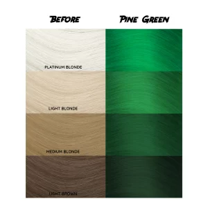 Crazy Color Pine Green 46 ist eine spezielle Haarfarbe aus der Crazy Color Produktreihe. Diese semi-permanente tiefgrüne Haarfarbe wurde von der Palette des Waldes inspiriert.