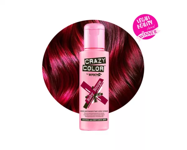 Crazy Color Ruby Rouge 66 ist eine spezielle Haarfarbe aus der Crazy Color Produktreihe. Dieses semi-permanente tiefrote Haarfärbemittel ist aufgrund seiner schwelenden, satten dunklen Farbe nach einem rubinroten Edelstein benannt. Ruby Rouge ist ein dramatischer Farbton, der sich gut für einen komplett roten Look eignet, oder auch als Highlighter, wenn Sie nur nach einem Farbtupfer suchen!