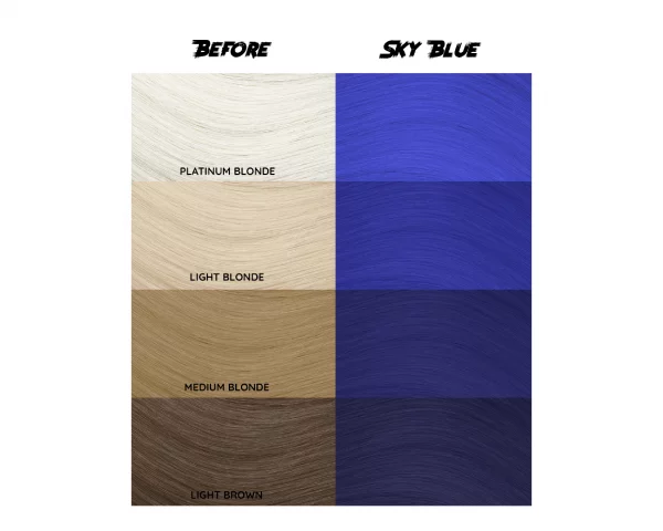 Crazy Color Sky Blue 59 ist eine spezielle Haarfarbe aus der Crazy Color Produktreihe. Dies ist unser hellblaues Haarfärbemittel und es wird sicherlich Herzen höher schlagen lassen! Diese Primärfarbe funktioniert perfekt als Mixer mit anderen Farbtönen, um einen kreativen Ton Ihrer Wahl zu erzielen. Es funktioniert jedoch auch gut direkt aus der Flasche für perfektes hellblaues Haar.