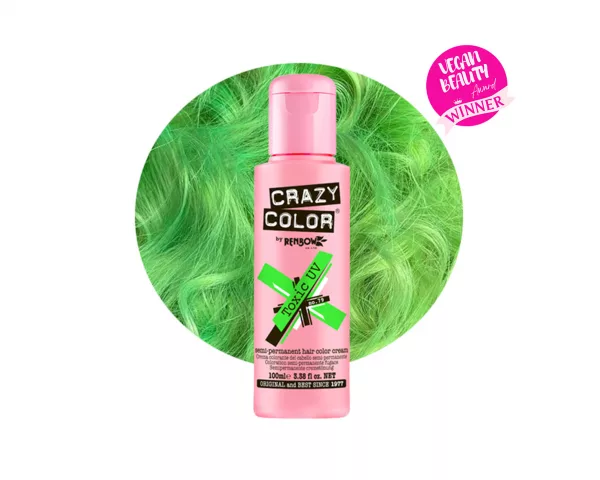 Es handelt sich um einen leuchtend grünen Farbton, der unter UV-Licht oder Schwarzlicht intensiv leuchtet. Um optimale Ergebnisse zu erzielen, empfehlen wir, das Haar vor der Anwendung auf Stufe 9 oder 10 (blond) aufhellen oder blondieren.
