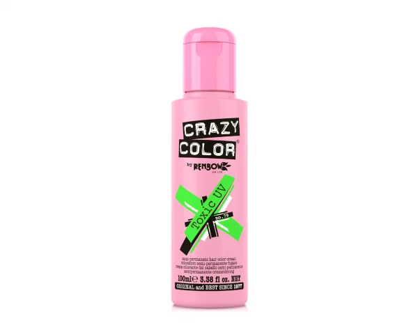 Crazy Color Toxic UV 79 ist eine spezielle Haarfarbe aus der Crazy Color Produktreihe. Wir stellen vor: Toxisches UV! Dieses semi-permanente neongrüne Haarfärbemittel sieht so tödlich aus, wie es klingt. Es handelt sich um einen leuchtend grünen Farbton, der unter UV-Licht oder Schwarzlicht intensiv leuchtet.
