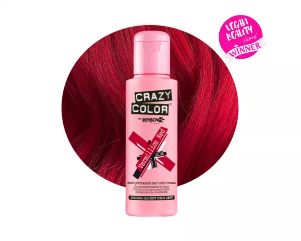 Crazy Color Vermillion Red 40 ist eine spezielle Haarfarbe aus der Crazy Color Produktreihe. Diese tiefrote Haarfarbe ist von dem pulverisierten Mineral namens "Zinnobar" inspiriert, das eine lebendige und reiche scharlachrote Farbe aufweist. Vermillion Red ist einer unserer ikonischsten Farbtöne und wird Ihnen fesselndes und lebendiges Haar hinterlassen.