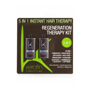 KERATIN STRUCTURE THERAPY KIT 5IN1, ein 5-in1-Cocktail aktiver Wirkstoffe mit hoher Leistungskraft bietet eine umfassende Pflege für das Haar, um es zu stärken, zu reparieren und wiederherzustellen. Durch die Verwendung der Produkten KERATIN STRUCTURE THERAPY können die Vorteile von Keratin und Aloe Vera maximiert werden. Keratin ist ein Protein, das natürlicherweise im Haar vorkommt und für seine Stärke und Struktur verantwortlich ist. Aloe versorgt das Haar mit Feuchtigkeit, Spannkraft und macht es weich.